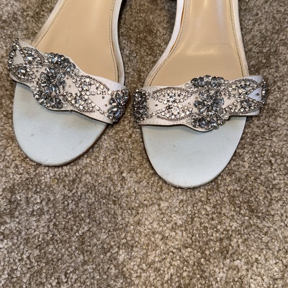 Betsey Johnson Satin Block Heel Crystal Embellished Sandals in Ivory - Picture 3 of 6